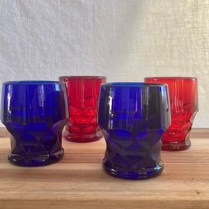 Anchor Hocking Georgian tumblers in royal ruby and cobalt blue.  Set of 4